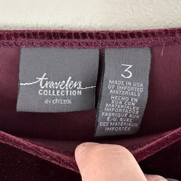 Chico's Travelers Collection Burgundy Velour Velvet Sequin Trim Tunic Top - Picture 3 of 13